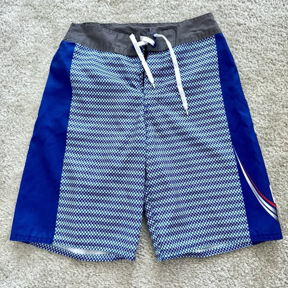 Bud Light Board Shorts Mens Size 30 Blue Checkered Swim Trunks Surf Beach Light